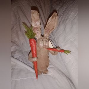 Meadow Works Papier Mache Originals by Nancy Neumann Break Time Rabbit Carrots.